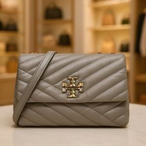NEW Tory Burch Kira Chevron Gray Heron Leather Small Shoulder Bag/Crossbody Bag